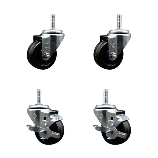Service Caster 3 Inch Phenolic Wheel Swivel 58 Inch Threaded Stem Caster Set 2 Brakes SCC SCC-TS20S314-PHS-58212-2-TLB-2 - main